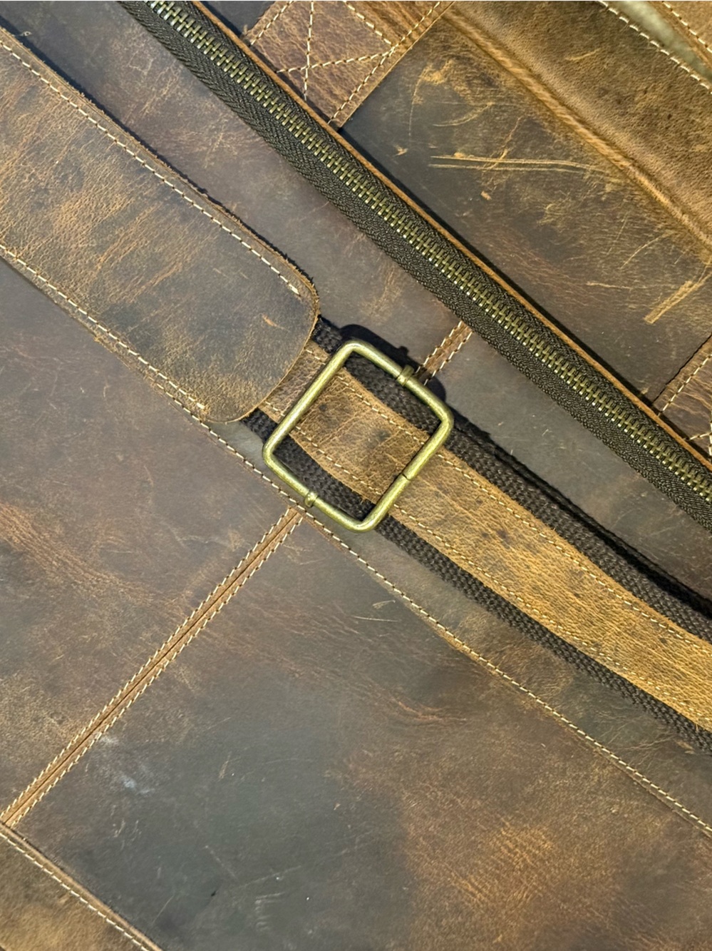 18-Inch Buffalo Leather Briefcase – Distressed Brown Laptop School Messenger Bag - Picture 8 of 16